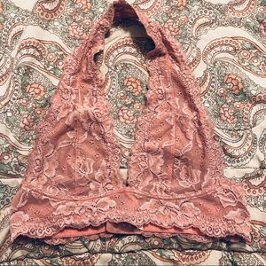 WET SEAL PEACH PINK LACE HALTER BRALETTE BRA